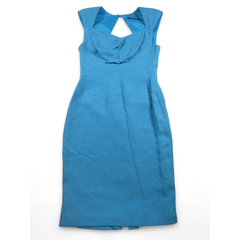 Black Halo Dress Womens 6 Blue Textured Sheath Wiggle Cocktail Made USA
